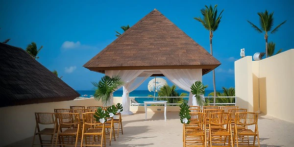 Oceanview gazebo wedding ceremony setup at Secrets Royal Beach Punta Cana